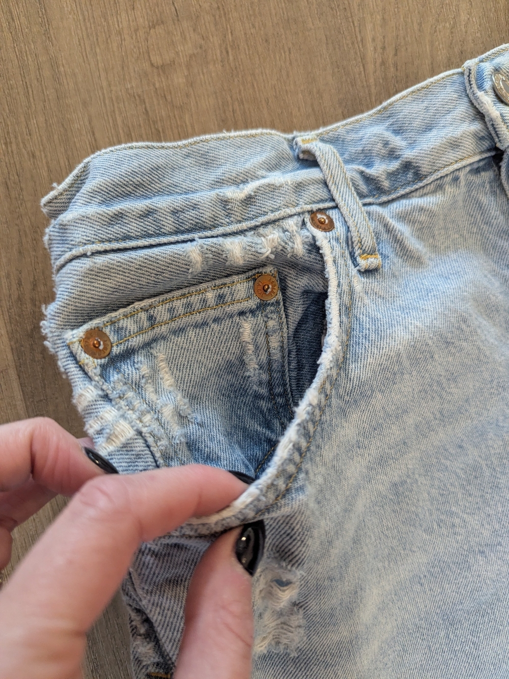 Agolde Light Blue Distressed High-Rise Denim Shorts - Picture 5 of 9